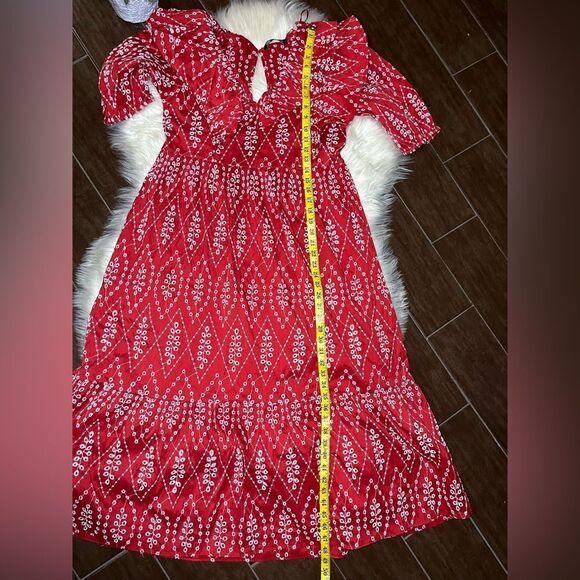Zara Women red and white Dress With Cutwork Embroidery Sz Medium - Picture 10 of 11